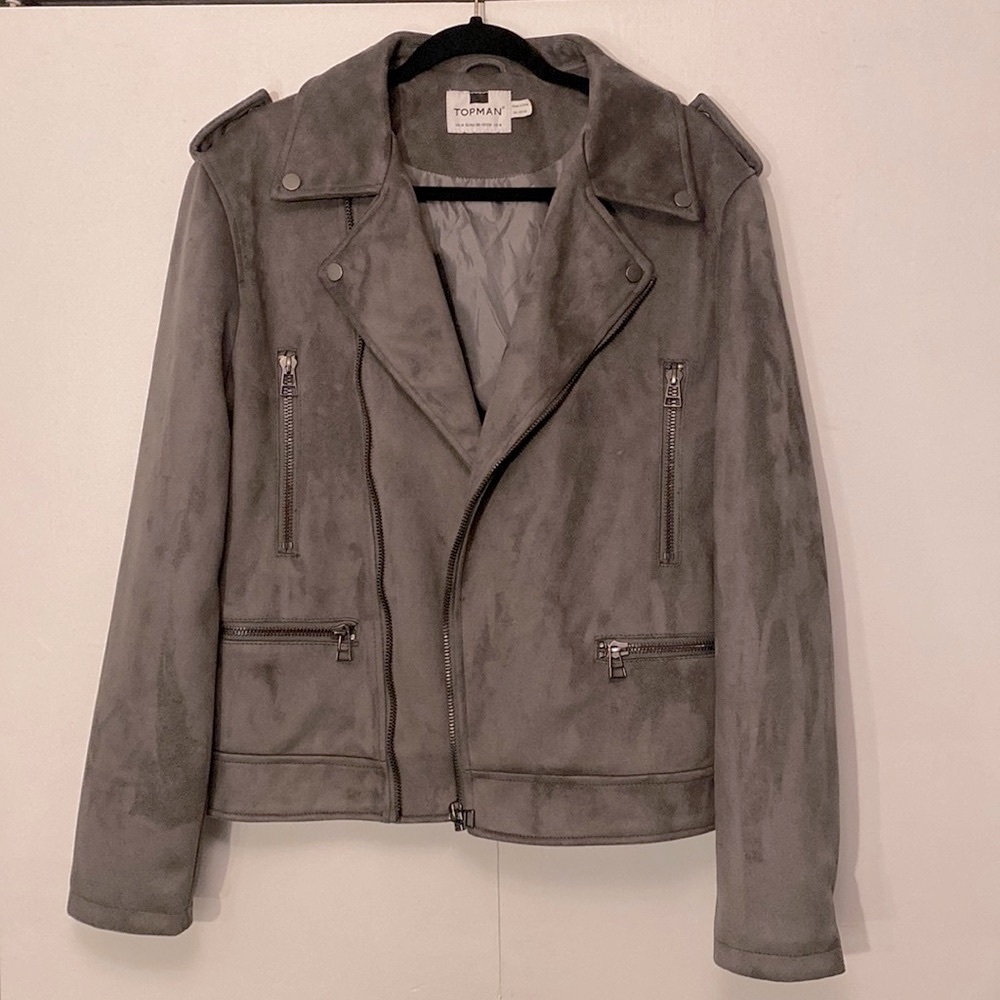 Topman faux suede grey biker jacket - men’s medium